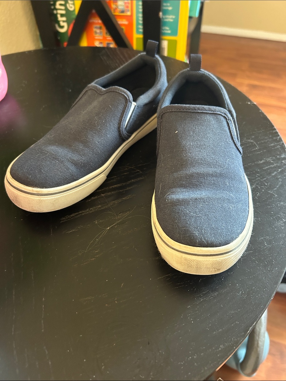 wonder nation Boys' Slip-On Canvas Dress Shoes - Black with White Sole